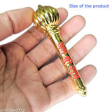 Gold-plated Hanuman Ji Gada with "Jai Shree Ram" printed, perfect for Bajrangbali Murti, Indian craftsmanship, 7" x 2" x 4", free Hanuman Chalisa included
