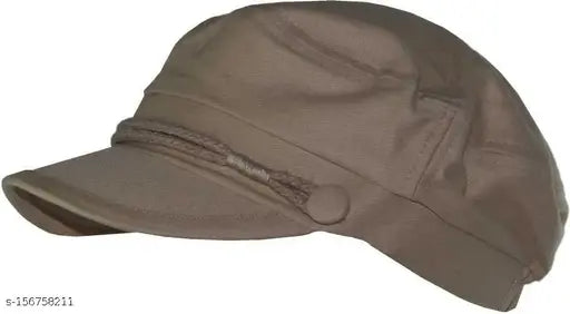 Cotton newsboy cap, solid cream color - stylish flat short hat for men & women, made in India