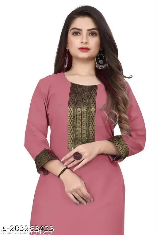 Cotton three-quarter sleeve kurti with work, solid color design for women's fashion in Indian style