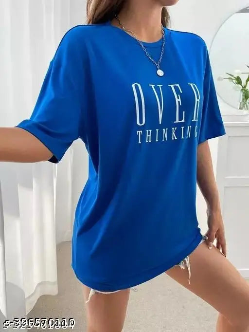 Royal Blue oversize nylon t-shirt, short sleeves, printed pattern. Relaxed fit, comfortable clothing for casual fashion and streetwear style