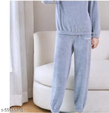 Wool winter fur PJ set for ladies, solid pattern, cosy and warm nightwear