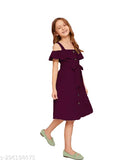 Cotton blend midi knee length party dress for girls, solid pattern perfect for special occasions