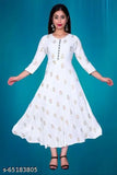 White gold crepe kurti, printed combo three-quarter sleeves, Indian fashion for women S-XXXL sizes on mannequin