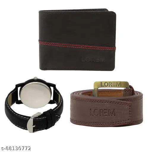 Synthetic leather watch & wallet combo with belt for men - functional, durable, great gift