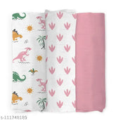 Pink cotton muslin AC blanket pack 3, newborn swaddle for soothing comfort