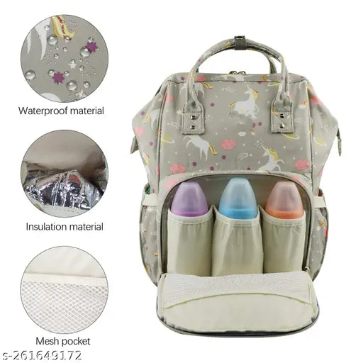 Grey polyester diaper bag for mom - spacious, organized, durable travel essentials