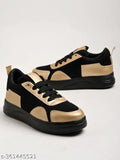 Golden mesh and PU sports shoes for boys, clubbed in style for casual wear. Brand: Shoeotpia