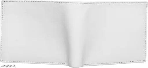 White faux leather men's travel wallet, compact size with 2 compartments for cards & cash, solid design, made in India