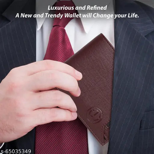 Faux leather wallet for men with 7 detachable cardholders, solid design, durable cloth lining, natural grain texture. Made in India