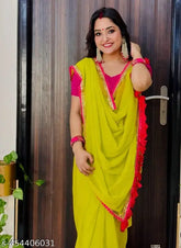 Georgette embroidery work sari, single piece, free size, 5.4m length, solid pattern, Bangalori silk blouse