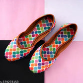 Colorblocked textile Punjabi jutis for women, comfortable slip-on ballerinas from India
