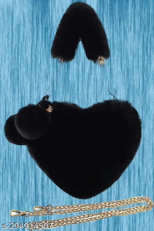 PU Love Heart Crossbody Bag with Faux Fur Pom Poms, soft & lightweight, suitable for various occasions, ideal size for everyday essentials, gift-worthy for special events. (China)
