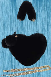 PU Love Heart Crossbody Bag with Faux Fur Pom Poms, soft & lightweight, suitable for various occasions, ideal size for everyday essentials, gift-worthy for special events. (China)