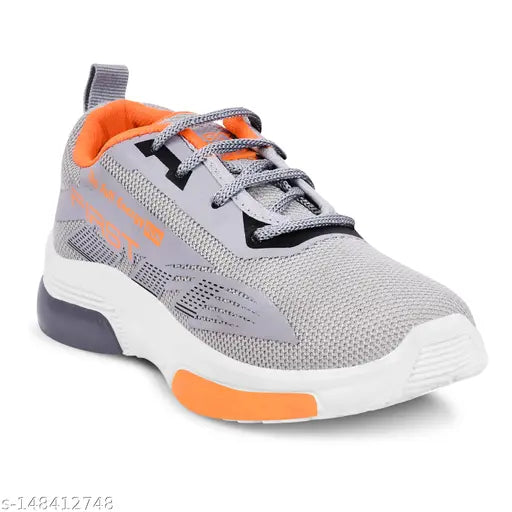 Grey synthetic sports shoes for kids boys, ideal for daily use and activities like skating or walking. Lace-up design, suitable for ages 4-5 years and above