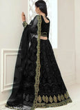 Black embroidered net lahenga with short sleeves, suitable for ages 12-13 or 14-15 years. Handcrafted Indian semi-stitched net lahenga choli