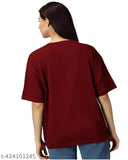 Maroon printed cotton oversize mini face women's t-shirt with three-quarter sleeves, India-made