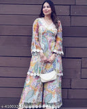 Georgette printed net Jivika refined women's kurta set with palazzos, three-quarter sleeves