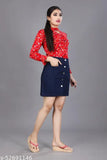 Women's solid denim dark blue skirt, straight fit and 28 inch waist size