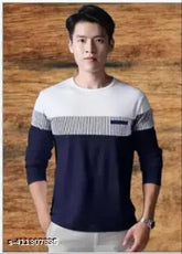Multicolor men's vertical stripes round cotton t-shirt, short sleeves, colorblocked design - S to XXL sizes available