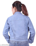 Light blue denim jacket, women's regular fit, sturdy & durable, machine washable, suits all seasons, easy to match, made in India