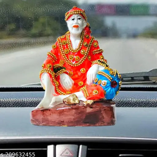 Poly Resin Hindu Shirdi Wale Sai Baba statue for home/office decor, Japa Mala idol showpiece gift. Elegant, handcrafted figurine of romantic couple sculpture, India origin
