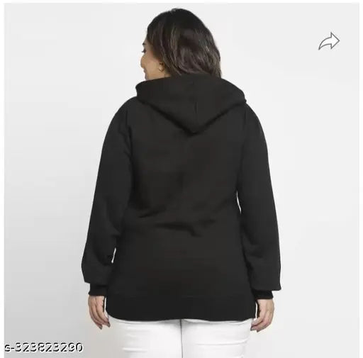 Stylish plus-size fleece huddy in solid color, long sleeves for XXL and XXXL women