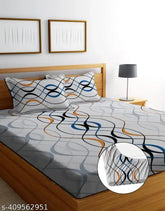 White cotton, superfine abstract patterned Afelix double size bedsheet & 2 pillow covers, fits up to 6 inches mattress, ideal for adults in summer