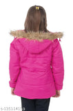 Quilted polyester hooded jacket, solid color for kids girls 4-5 years old, perfect winter wear for children