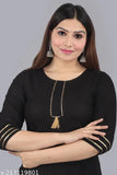 Rayon Solid Gota Work Black Kurti Palazzo Set: 100% soft, cool & breathable rayon ethnic kurti with no pockets, long-lasting elastic waist, and premium quality palazzo bottoms