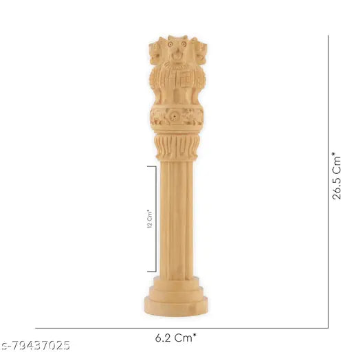 Brown wooden Ashok Stambh, traditional Indian Ashoka Pillar ideal for office and home decor showpiece, best for gifting (10 inches)