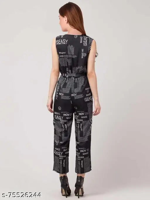 Classic Designer Women's sleeveless crepe jumpsuit, printed net, size M (36in bust, 52in length, 52in waist), from India