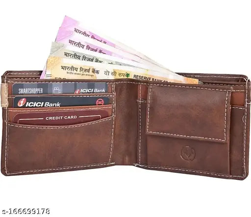 Brown Faux Leather Men's Wallet, Regular Size (5 Card Slots), Solid Design