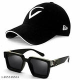 Cotton combo pack: Trendy Virat cap and sunglasses for sports, adjustable fit, solid color design for girls, boys, men, women (India-made)