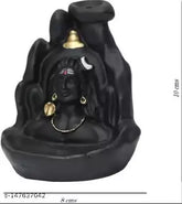 Black poly resin decorative incense holder with Lord Adiyogi Mahadev design, includes 10 free scented cone incenses