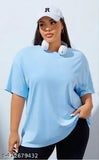 Large polycotton round neck t-shirt for plus size women and girls, solid color, ideal for maternity wear