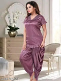 Black hosiery nightsuit set for women & girls - includes top, trousers, nighty, t-shirt, and track pants