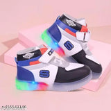 Synthetic LED light shoes for kids, trendy & comfortable, printed net design, Velcro fastening