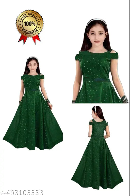Indian printed satin kids gown, short sleeves, 6-12 years (smooth satin, special occasion wear)