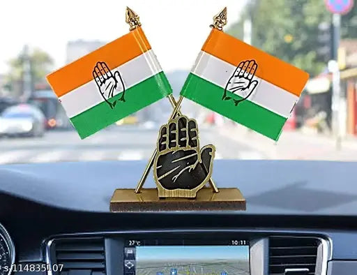 Indian Congress party car dashboard flag with symbol, political accessory on car net