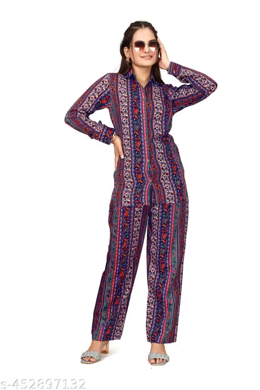 Crepe print pyjama set for women, Indian-made nightwear for lounge and sleep