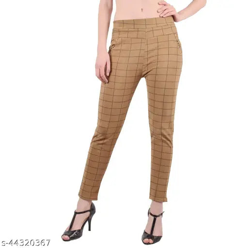 Spandex checked polka dot jeggings for women, free size with comfortable fit and versatile styling