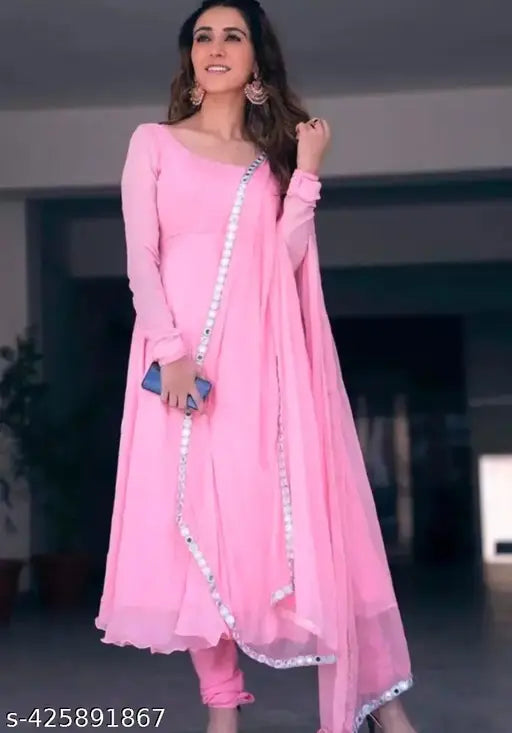 Sundari White Georgette long-sleeved solid dress, Indian handloom fashion on mannequin (S-XL sizes available)