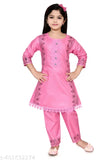Rayon A-line top & trouser set, printed with fun patterns for girls' festive wear, India origin