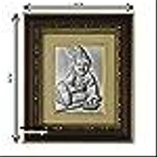 Silver-plated Krishna idol photo frame, 16cm x 15cm x 2cm, Indian home temple decor