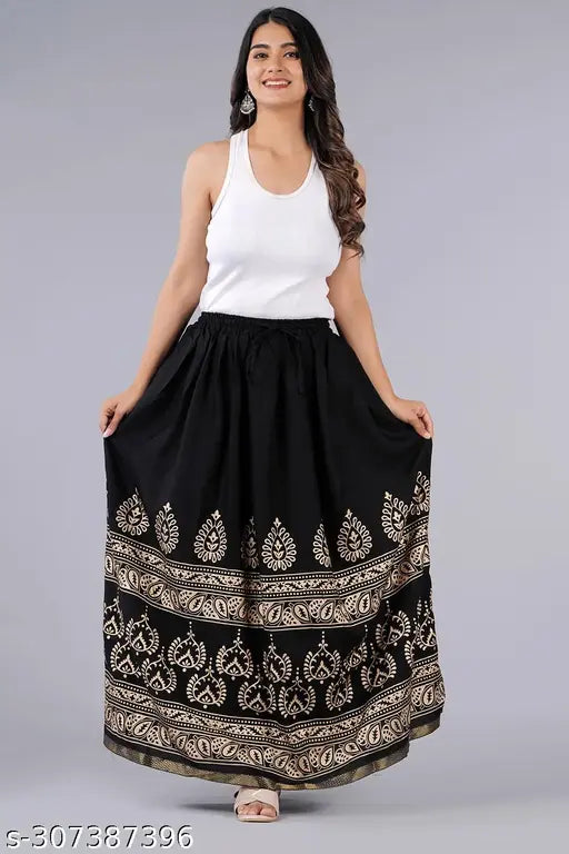 Border Buti Print Rayon Skirt, vibrant Indian-inspired skirt with net pattern, available in sizes 24-46