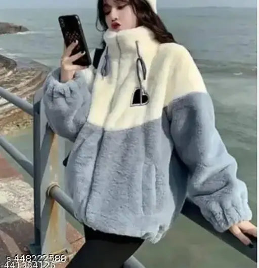 Colorblocked wool women's waistcoat & jacket set, long sleeves, made in India