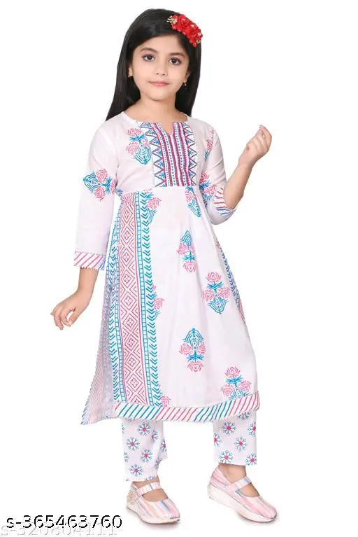 baby Naira Set, rayon kurta & bottomwear with poly chiffon dupatta, floral print, suitable for parties, vacations, and school functions