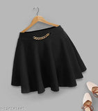 Black polyester flared mini skirt, elasticated waistband, slip-on closure, black solid design - Western style for versatile outfits