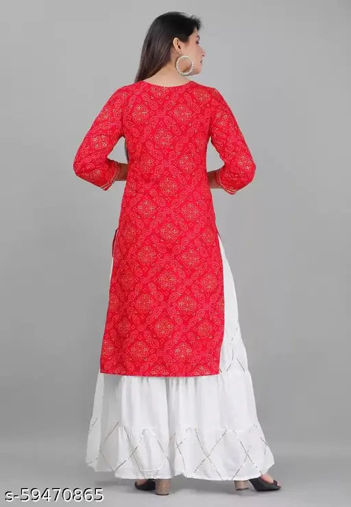 Indian rayon bandhani print kurta-sharara with embroidery & mirror work, beautiful for any occasion