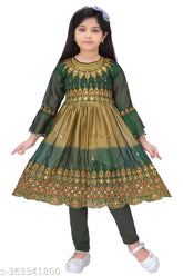 Cotton blend girls dress set, printed net pattern for 4-5 years old